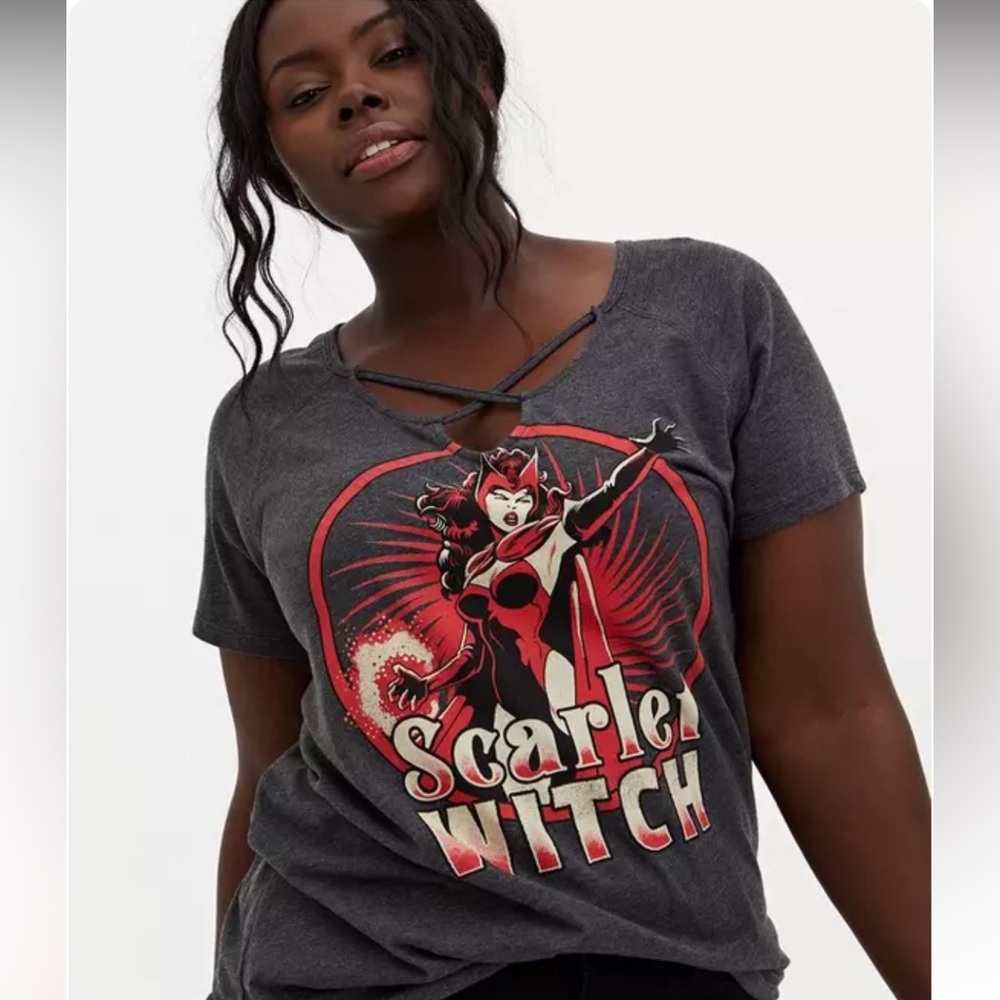 Marvel Scarlet Witch Charcoal Grey Jersey Crisscross Top